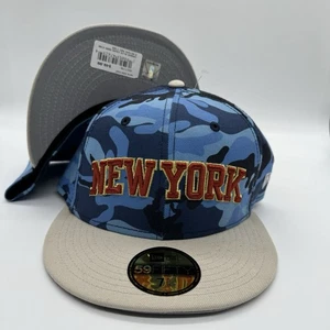 New Era NBA New York Knicks 59FIFTY Fitted Camo Baseball Mens Hat Size 7 5/8 NEW - Picture 1 of 4