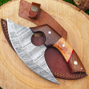 Handgefertigtes Damast Ulu Messer Vintage Alaska Küchenmesser Kochmesser Holzgriff - Bild 1 von 7