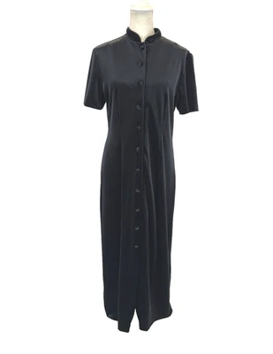 Maxi Vestido Y2K Terciopelo Negro Talla M/L Abotonado Inspirado en Asia Sag Harbor De Colección Foto 1 de 4