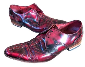 jeffrey west men shoes Sz 9 Red Hand Tooled Leather Pointed Toes Cross Diamonds - Picture 1 of 6