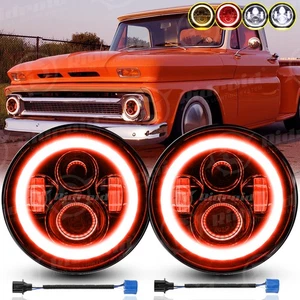 Pair 7"inch Round LED Headlight Hi/Lo Beam For Chevy 67-1981 Camaro 75-1980 C10 - Picture 1 of 23