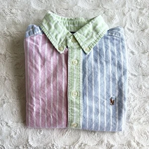 Ralph Lauren Shirt Boys Medium Multicolor Striped Cotton Fun Formal Flesh Pony - Picture 1 of 15