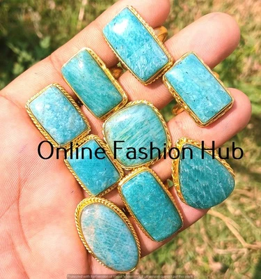 Lote de anillos de piedras preciosas de amzonita enchapados en oro de 18 quilates hechos a mano joyería al por mayor Foto 1 de 2