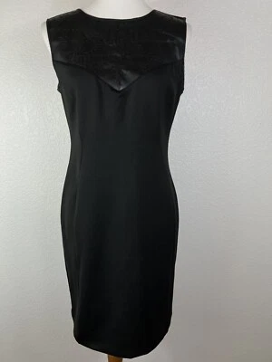 Vestido negro eci NEW YORK con recorte sintético cuero escote línea sin mangas talla 8 Foto 1 de 4