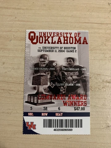 2004 Oklahoma Sooners Houston Cougars  Stub OU Norman Selmon Harris Casillas Cover