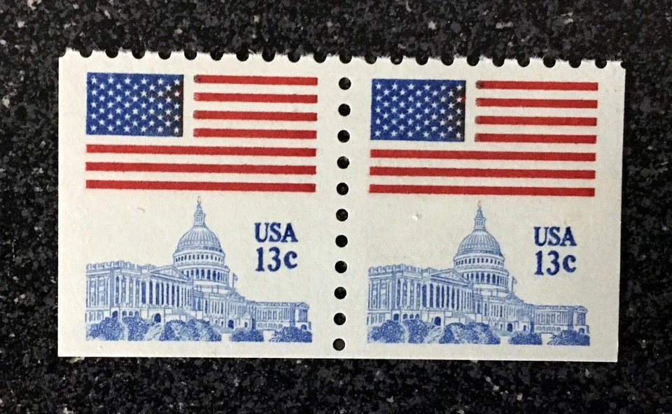 1977USA #1623 13c Flag Over Capitol - Bottom Booklet Pair  Mint NH - Image 1 of 1