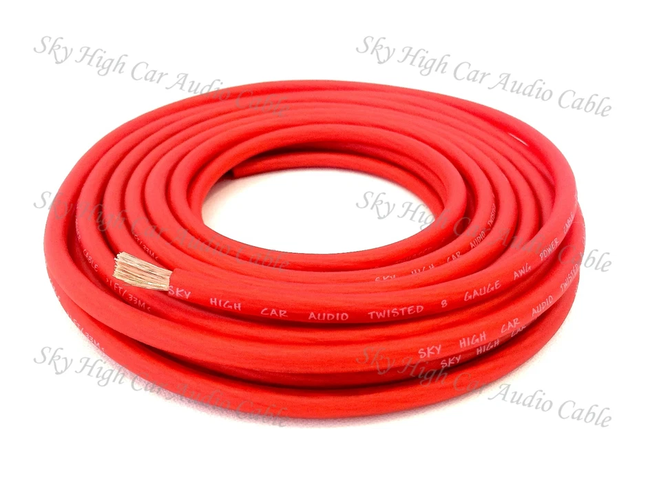 25 ft 8 Gauge AWG RED Power Ground Wire Sky High Car Audio GA feet