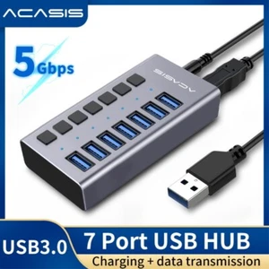 Acasis 7 Ports USB 3.0 Hub with Individual On/Off Switche Splitter USB Hub Power - Picture 1 of 14