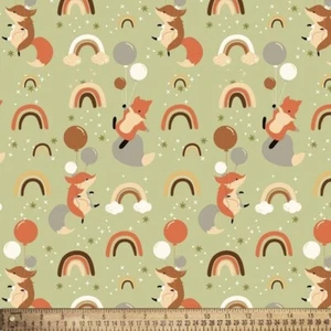 David Textiles FLANNEL dx-2626-4f-1 FOXES & RAINBOWS Flannel Cotton - Picture 1 of 1