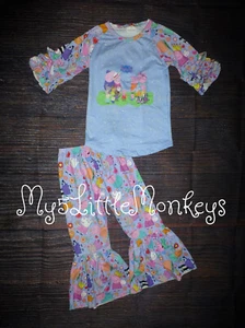 NEW Peppa Pig Ruffle Shirt Bell Bottoms Girls Boutique Outfit Set  - Picture 1 of 9
