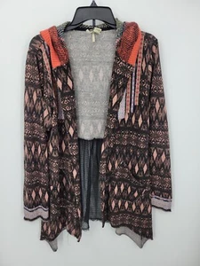 BKE Buckle Cardigan Womens Large Brown Aztec Southwestern Mixed Media Boho - Picture 1 of 9