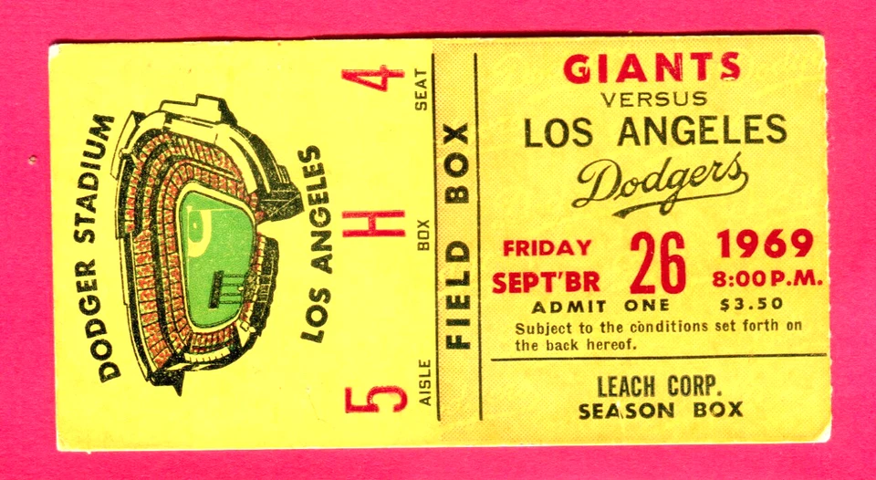 Boleto de colección 26/09/69 Dodgers/Giants talón-gaylord perry win #94-beat sutton Foto 1 de 1