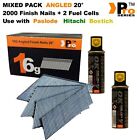 MIXED PACK -Paslode Hitachi 2000 16G ANGLED Finish Nails + 2xFuel Cells   001