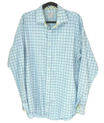 Jack Stone Shirt Mens Size XL 17x36 Blue Plaid Thomas Dean Flip Cuff Button Up - Image 1 of 4