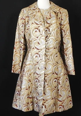 Conjunto de 2 piezas de vestido/abrigo manga larga sin mangas vintage ajuste metálico acampanado talla 8 Foto 1 de 4