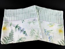 (2) Vintage Thomaston Green Stripe Floral & Fern Percale King Pillowcases USA