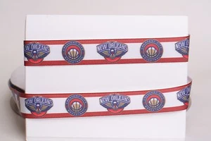 NEW ORLEANS PELICANS BASKETBALL 7/8" Grosgrain Ribbon Various Yard SHIP FROM USA - Picture 1 of 1