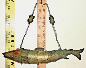 Antique BRASS Articulated Hanging FISH Sculpture/Figurine ~10" Long - Picture 1 of 9