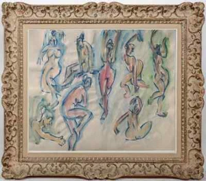 ARTISTE A IDENTIFIER AQUARELLE GROUPE DE NUS FEMININS VERS 1950 (358) - Picture 1 of 2