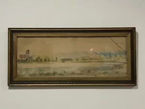 Vintage Gouache Seenlandschaft Anfang 20. Jahrhundert impressionistisch - Bild 1 von 7