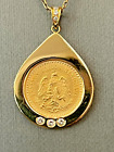 RARE 18K Necklace featuring a Mexican 2.5 Peso coin pendant with diamonds