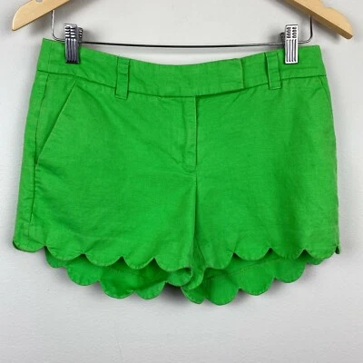 J. Pantalones Cortos Crew Mujer 0 Verde Lino Algodón 4" Dobladillo Festoneado Bolsillos Verano Informal Foto 1 de 4