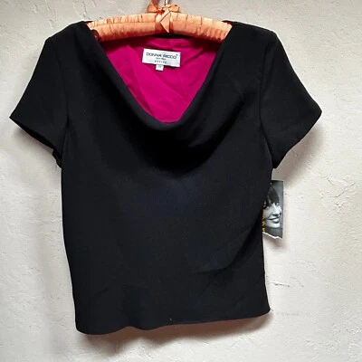 Donna Ricco New York Petite 女式 10P 吊颈短袖衬衫黑色新品 — 第 1/4 张图片