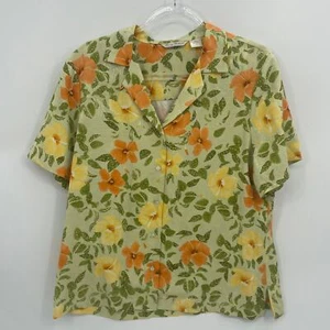 TOMMY BAHAMA Silk Shirt Size Girl XL (16) Button Front Aloha Floral Short Sleeve - Picture 1 of 6