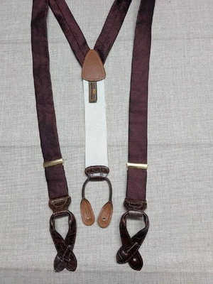 复古 TRAFALGAR 吊带 ONE SIZE 皮革真丝手镯勃艮第鳄鱼皮 — 第 1/4 张图片