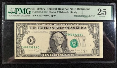 $1 1988A PMG 25 A major Misalignment Error FR#1915-E - Image 1 of 4