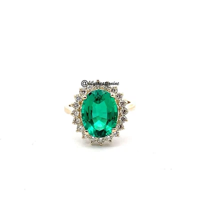 3 Carat Oval Emerald & Lab Grown Diamond Engagement Ring - Image 1 of 3