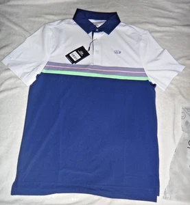 Good Good Mens Afterglow Golf Polo Shirt WHITE/BLUE SMALL $74 - Picture 1 of 6