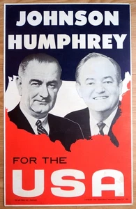 1964 Johnson Humphrey Democratic Presidential Cardboard Campaign Poster - Picture 1 of 3