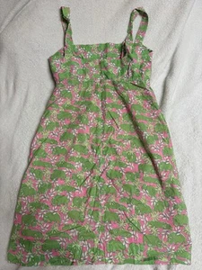 Vestido de sol vintage Lilly Pulitzer verde rosa estampado hipopótamo etiqueta blanca talla 4 - Imagen 1 de 5