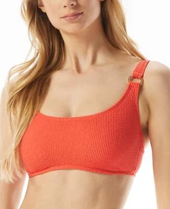 Michael Michael Kors Women's Textured Logo Ring Bralette Bikini Top Red Sz M - Picture 1 of 2