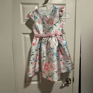 Rare Editions Girls Dress Size 6 Floral With Pink Sash Rhinestone - Picture 1 of 9