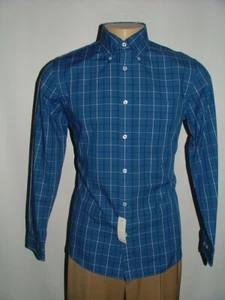 NUEVA CAMISA INFORMAL WT BROOKS BROTHERS TALLA M 100% ALGODÓN AZUL CUADROS BLANCOS #295 - Imagen 1 de 5