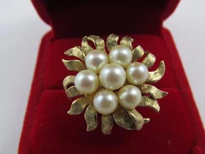 Beautiful Rare Design 14k Solid Yellow Gold Pearl Cluster Ring - Picture 1 of 8
