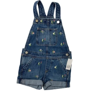 Neu mit Etikett Baby Gap Mädchen 4T 4 Jahre blau Denim Shortall Overall mit Blumenstickerei - Bild 1 von 10