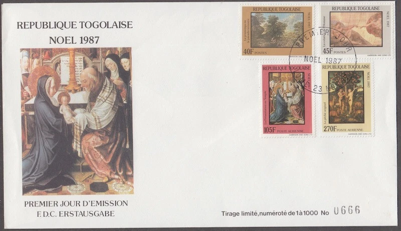 TOGO Sc #1448-51 FDC SET of 4 BIBLE STAMPS incl ADAM and EVE (3 OLD TESTAMENT) - Image 1 of 1