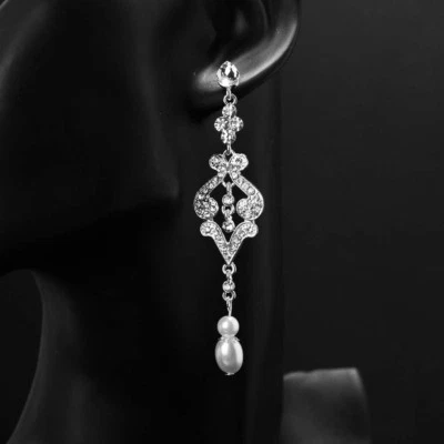 Pendientes colgantes de plata de perlas (imitación) con mini perlas pendientes de novia de boda Foto 1 de 4