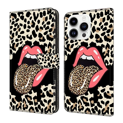 For Various Phone Cool Leopard Print Card Wallet Case Flip Stand Cover Hot Women - Image 1 of 4