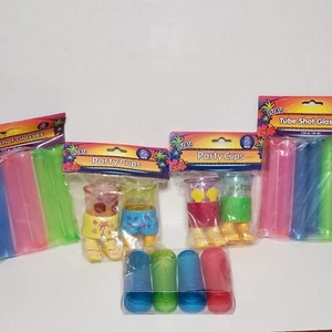 Tropical Luau Decorations Shot Glasses Plastic Y2K Party Tube Shot Tiki Cups New - Picture 1 of 8