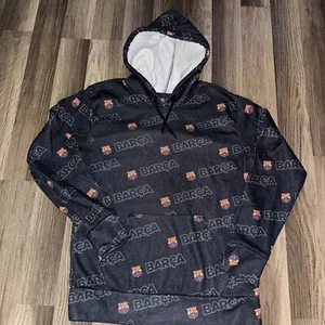 Fc Barcelona Hoodie Sweatshirt Black Small 20x26 All Over Print - Picture 1 of 3