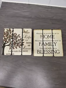 Wood Home Pictures Plaque Set ×2 'Crown Crest' Rustic Quotes Rare United Kingdom - Picture 1 of 17