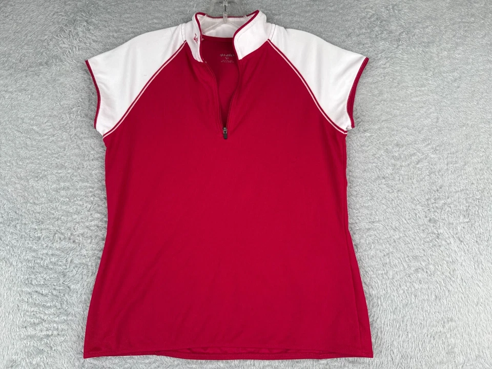 Camiseta deportiva de ciclismo Schwinn para mujer pequeña roja blanca 1/4 cremallera manga corta poliéster Foto 1 de 4