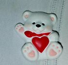 Hallmark Pin Valentines Vintage Bear Heart White Waving Teddy Holiday Brooch