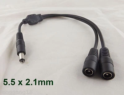 DC Power 1 Male Plug To 2 Female Jack Cable Splitter 5.5x 2.1mm Adapter For CCTV - Image 1 of 4