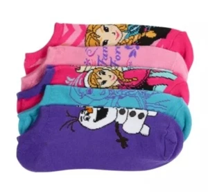NWT Justice Girls Frozen Anna Elsa Olaf Ankle Socks 5Pr Set 9-11 M/L  5-9 Shoe - Picture 1 of 3