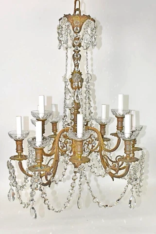 12 Arm Rococo Style Converted Bronze Chandelier Cover